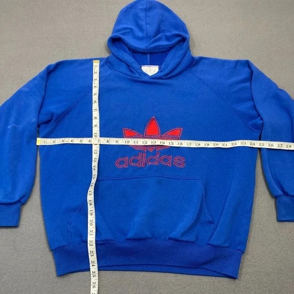 Vintage Adidas Trefoil Hoodie Mens Large Blue Red Embroidered Pullover READ - Picture 9 of 11
